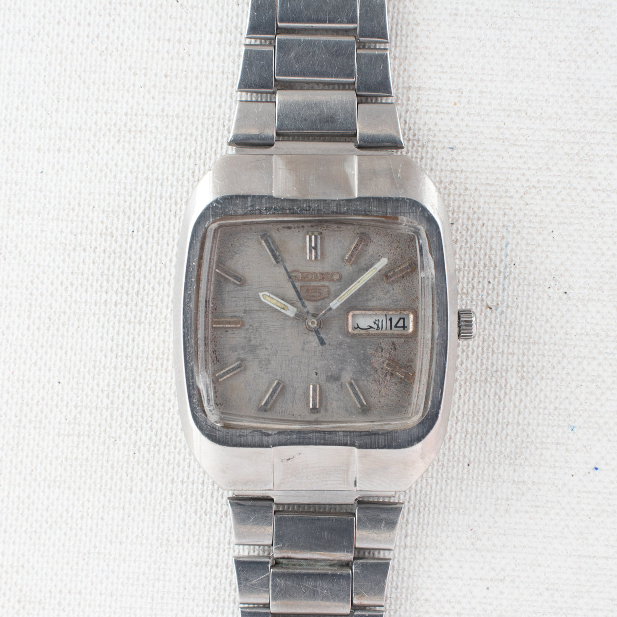 Vintage Seiko 5 6319-5050 Automatic 21J Silver Dial Day Date Wristwatch