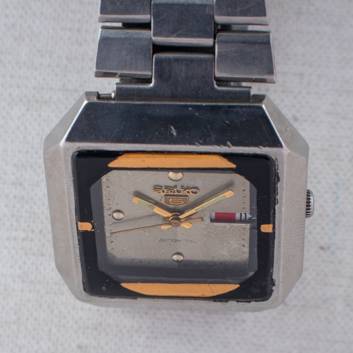 Vintage Seiko 5 6309-5450 Automatic 17J Silver Dial Day Date Wristwatch