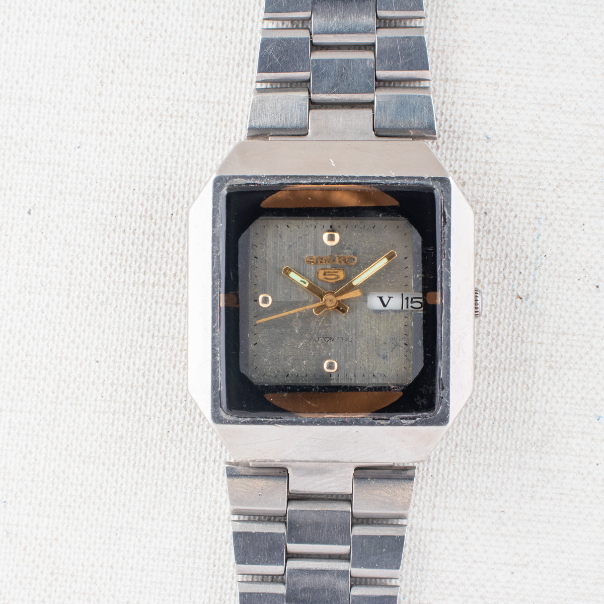 Vintage Seiko 5 6309-5450 Automatic 17J Silver Dial Day Date Wristwatch