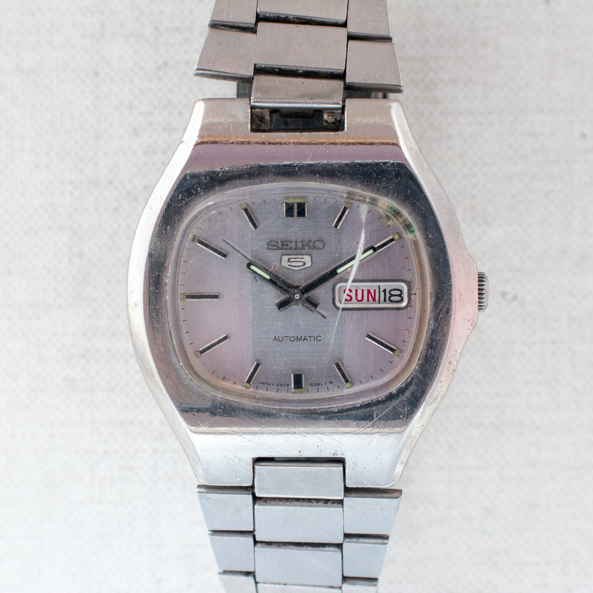 Vintage Seiko 5 6309-5320 Automatic 17J Silver Dial Day Date Wristwatch