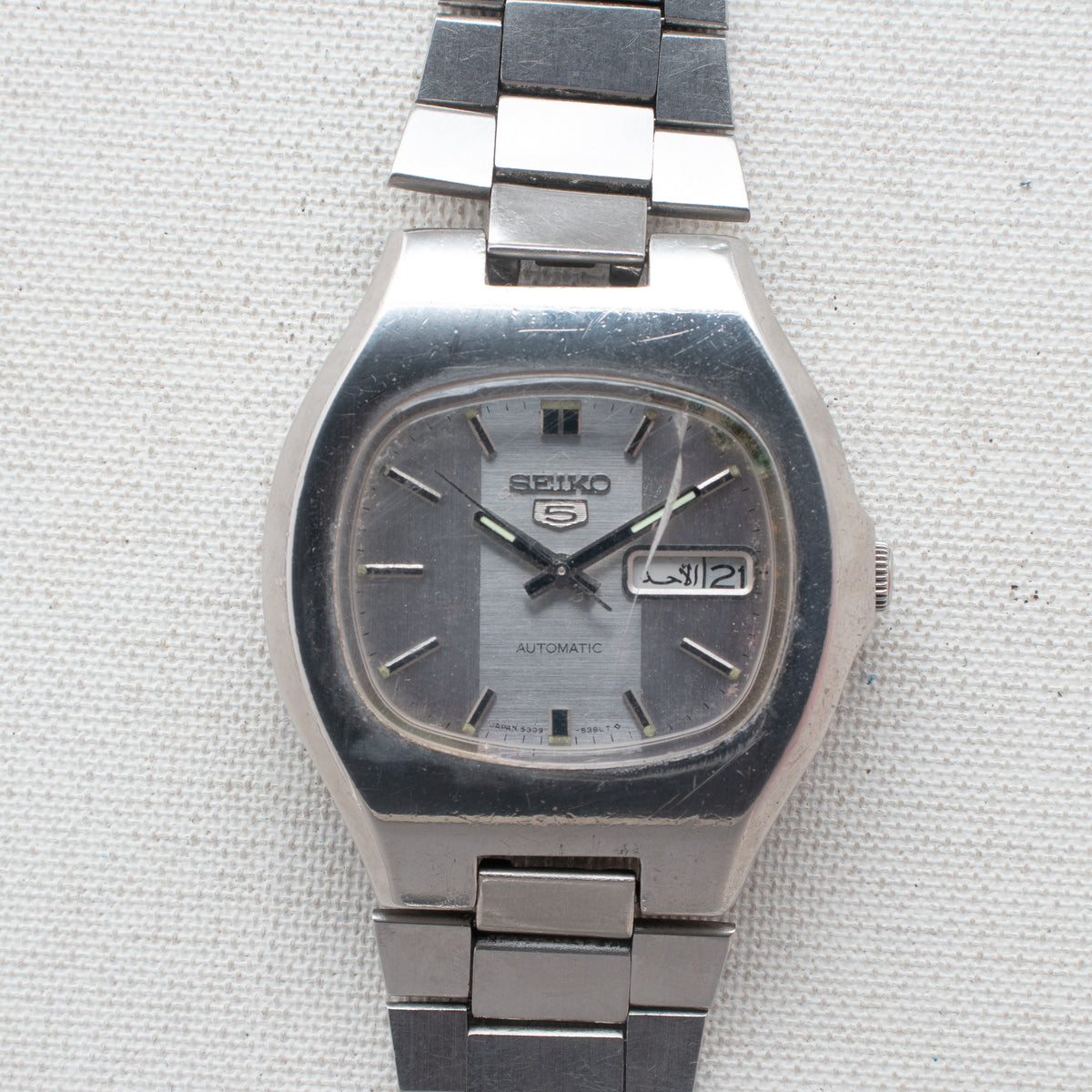 Vintage Seiko 5 6309-5320 Automatic 17J Silver Dial Day Date Wristwatch