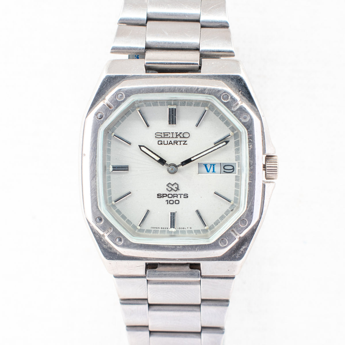 Vintage Seiko SQ 8229-5030 Quartz White Dial Day Date Wristwatch
