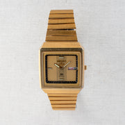 Vintage Seiko SQ 8223-5260 Quartz Gold Dial Day Date Wristwatch