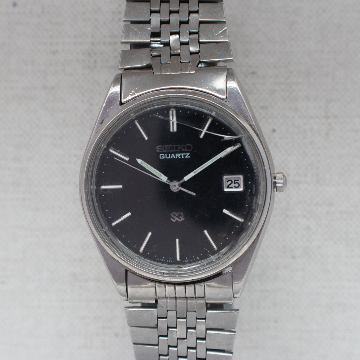 Vintage Seiko SQ 8222-8020 Quartz Black Dial Date Wristwatch