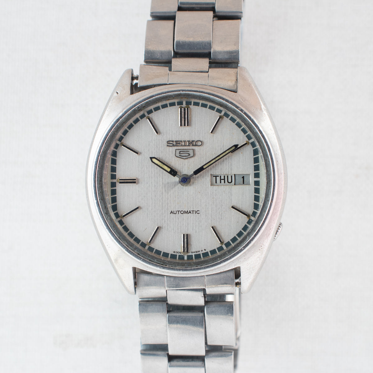 Vintage Seiko 5 6309-5600 Automatic 17J Silver Dial Day Date Wristwatch
