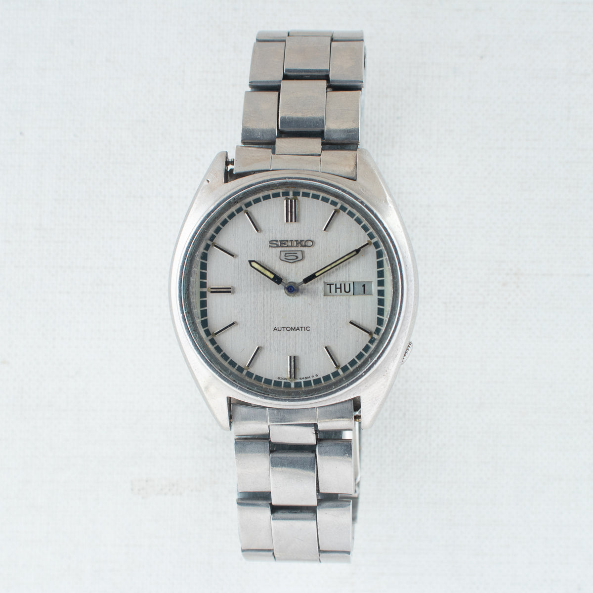 Vintage Seiko 5 6309-5600 Automatic 17J Silver Dial Day Date Wristwatch