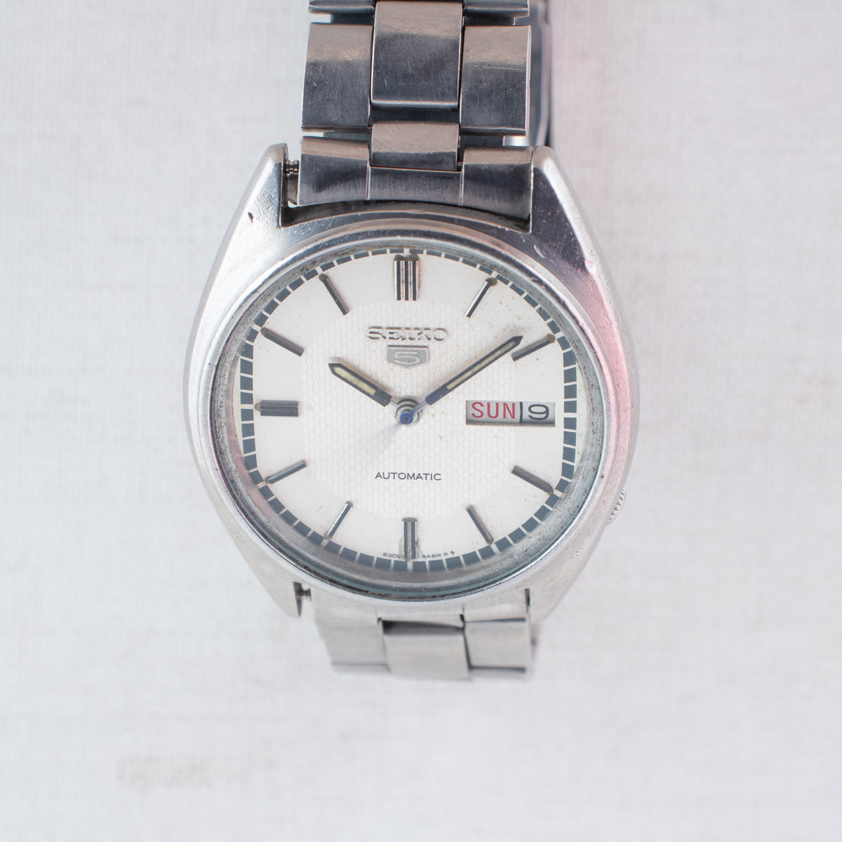 Vintage Seiko 5 6309-5600 Automatic 17J Silver Dial Day Date Wristwatch