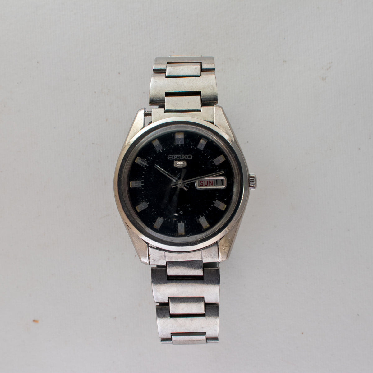 Vintage Seiko 5 6309-8880 Automatic 17J Black Dial Day Date Wristwatch