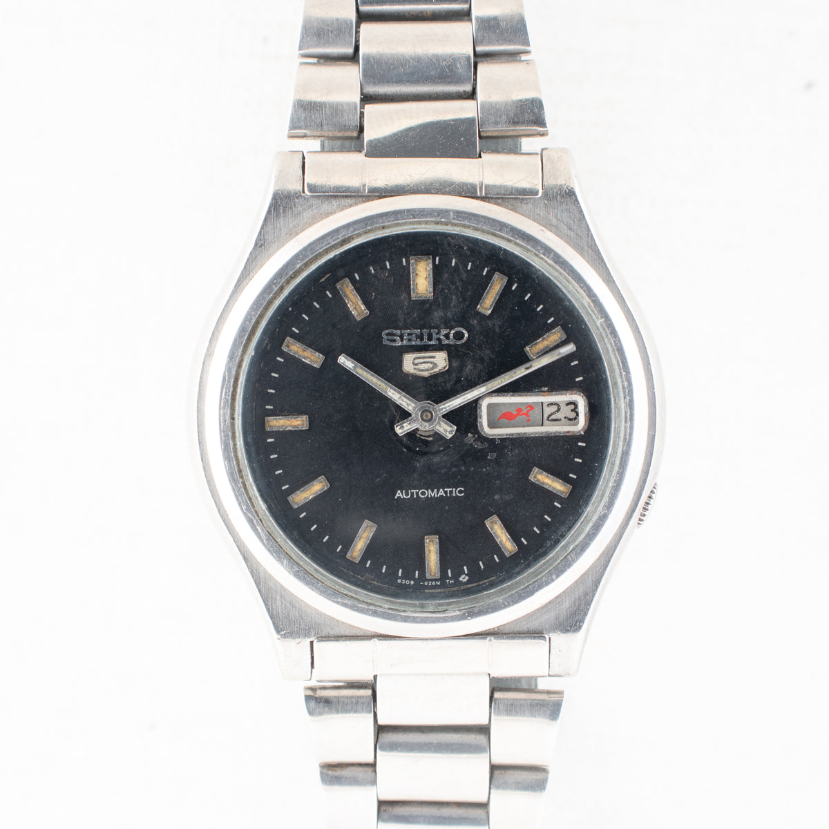 Vintage Seiko 5 6309-8230 Automatic 17J Black Dial Day Date Wristwatch