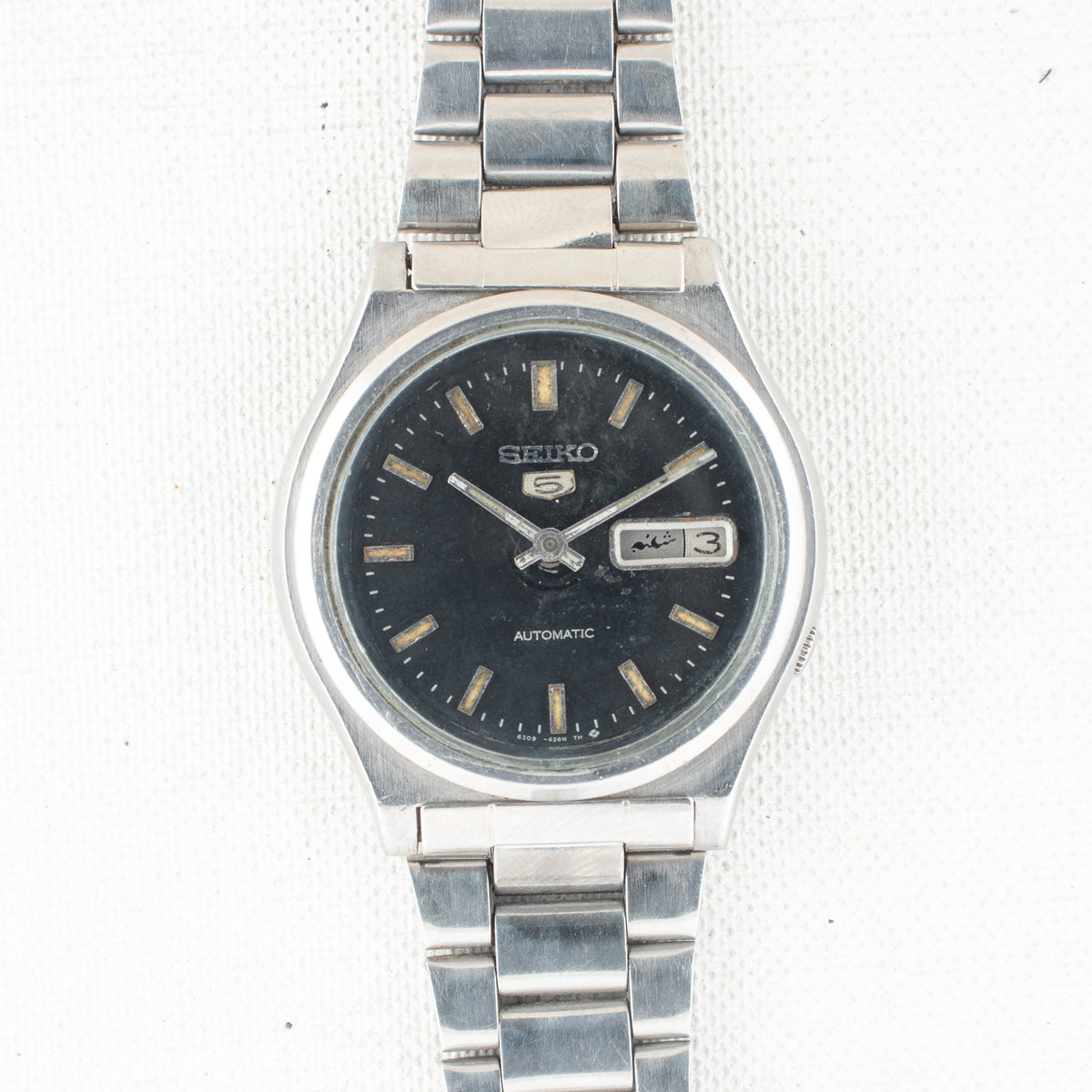 Vintage Seiko 5 6309-8230 Automatic 17J Black Dial Day Date Wristwatch