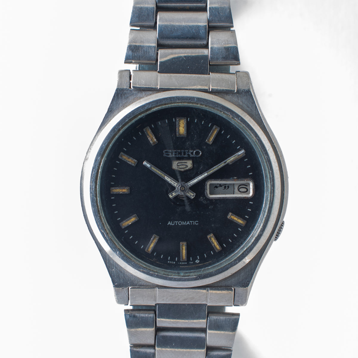 Vintage Seiko 5 6309-8230 Automatic 17J Black Dial Day Date Wristwatch