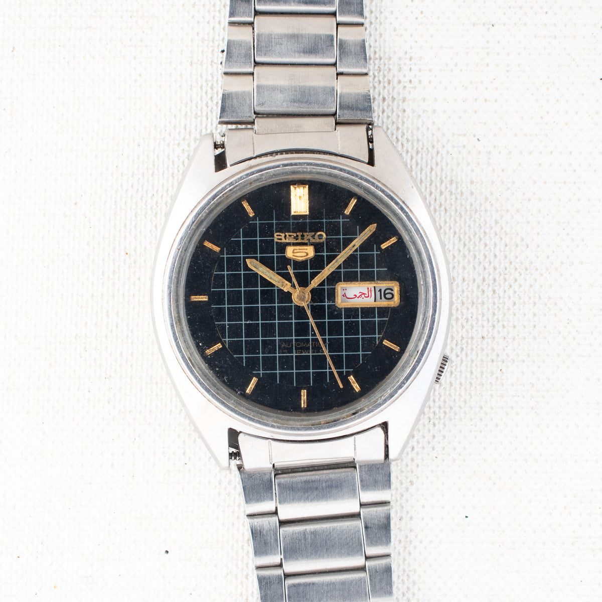Vintage Seiko 5 6309-8230 Automatic 17J Black Dial Day Date Wristwatch