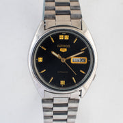 Vintage Seiko 5 6309-8840 Automatic 17J Black Dial Day Date Wristwatch