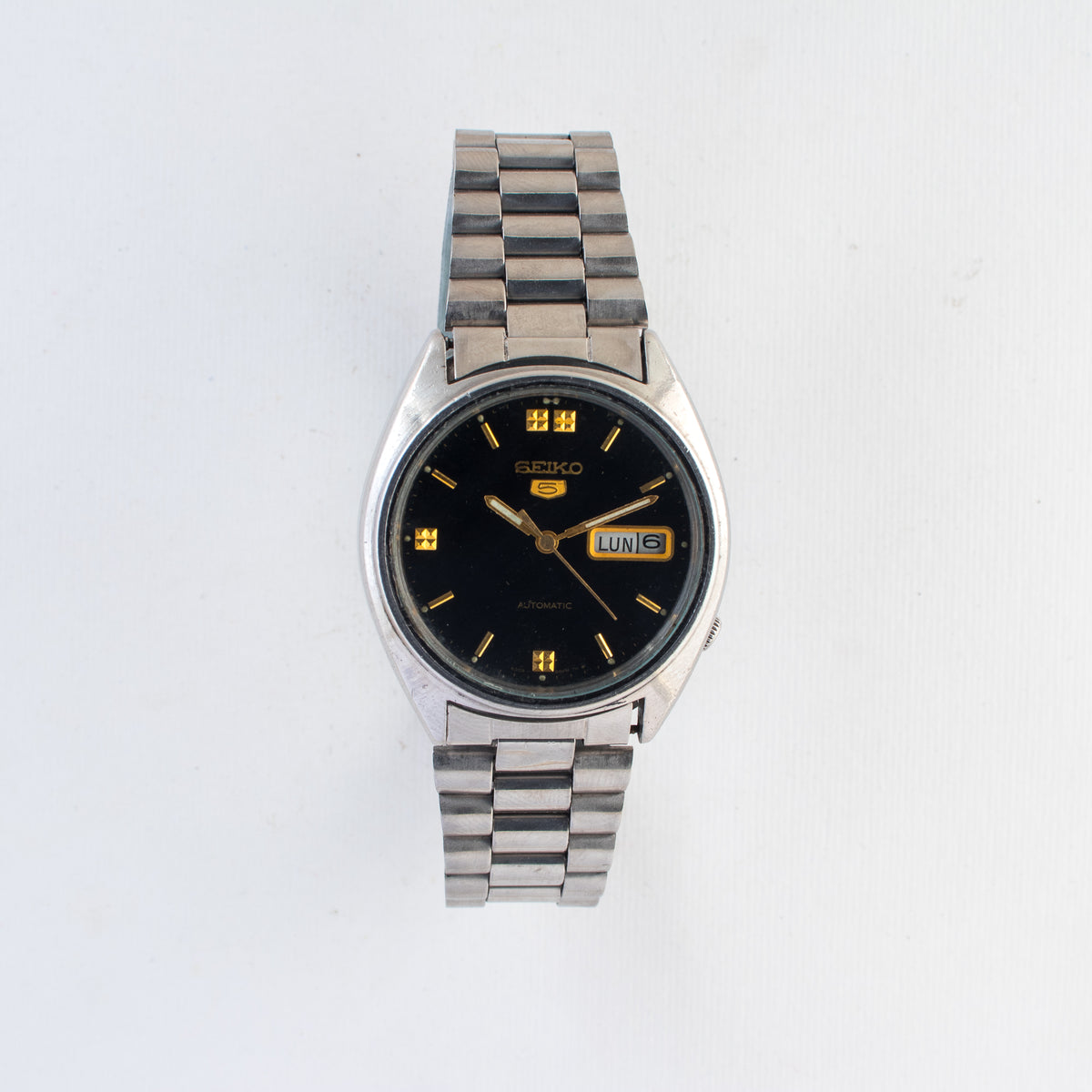 Vintage Seiko 5 6309-8840 Automatic 17J Black Dial Day Date Wristwatch