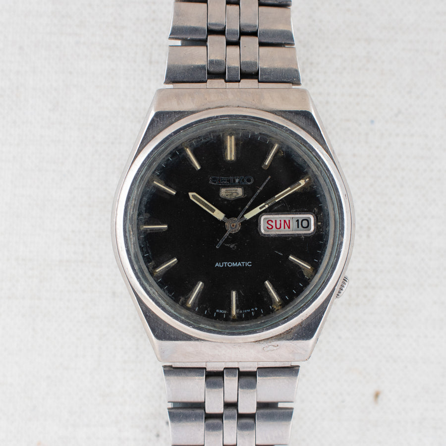 Vintage Seiko 5 6309-872M Automatic 17J Black Dial Day Date Wristwatch
