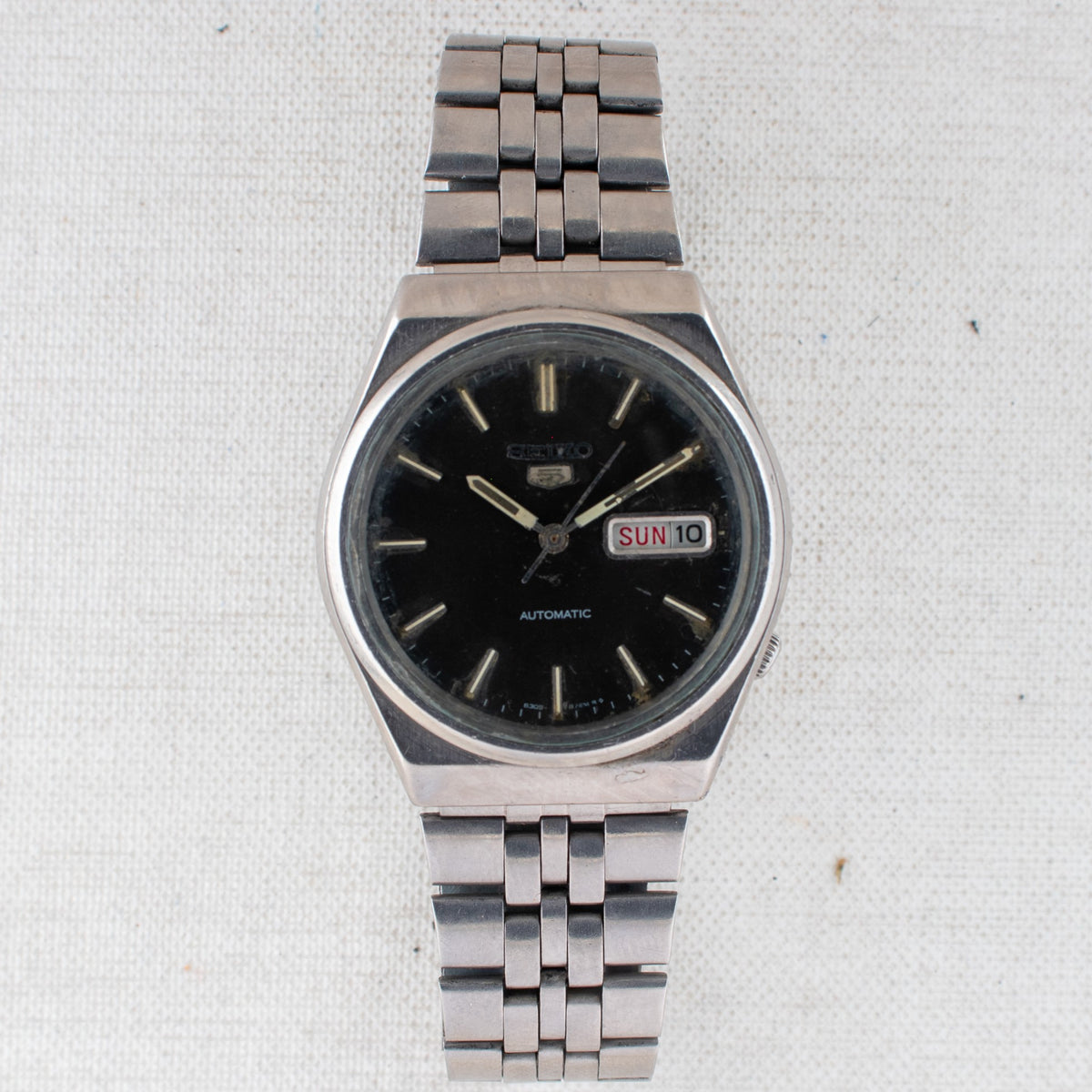 Vintage Seiko 5 6309-872M Automatic 17J Black Dial Day Date Wristwatch