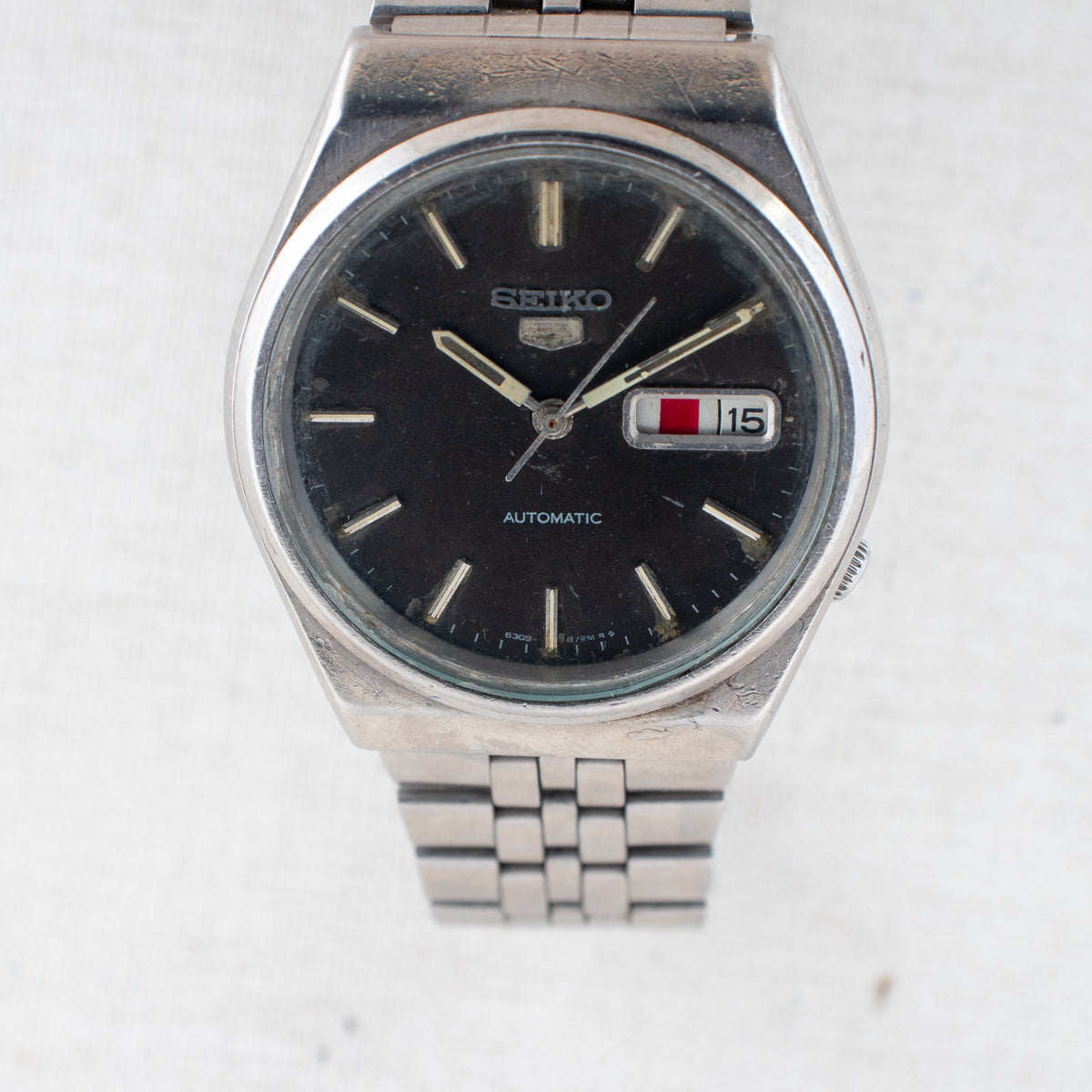 Vintage Seiko 5 6309-872M Automatic 17J Black Dial Day Date Wristwatch