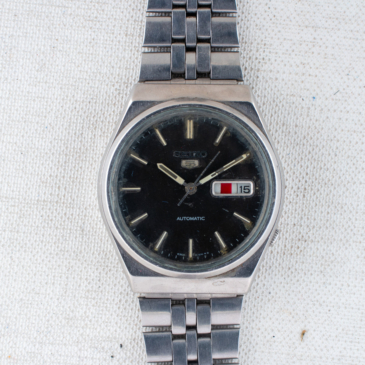 Vintage Seiko 5 6309-872M Automatic 17J Black Dial Day Date Wristwatch
