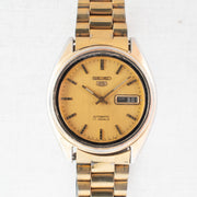 Vintage Seiko 5 7009-3171 Automatic 17J Gold Dial Day Date Wristwatch