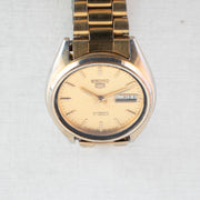 Vintage Seiko 5 7009-3171 Automatic 17J Gold Dial Day Date Wristwatch