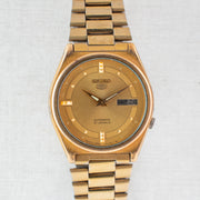 Vintage Seiko 5 7019-8180 Automatic 21J Gold Dial Day Date Wristwatch