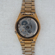 Vintage Seiko 5 7019-8180 Automatic 21J Gold Dial Day Date Wristwatch