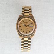 Vintage Seiko 5 6309-8150 Automatic 17J Gold Dial Day Date Wristwatch