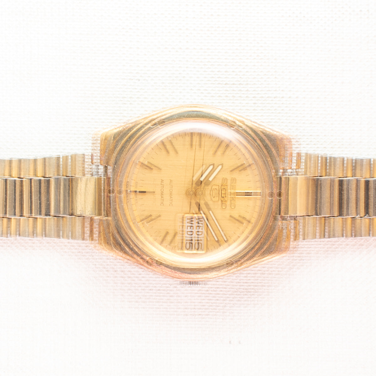 Vintage Seiko 5 6309-8150 Automatic 17J Gold Dial Day Date Wristwatch