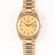 Vintage Seiko 5 6309-8150 Automatic 17J Gold Dial Day Date Wristwatch