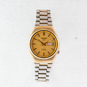 Vintage Seiko 5 6309-7330 Automatic 17J Gold Dial Day Date Wristwatch