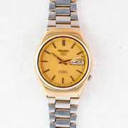 Vintage Seiko 5 6309-7330 Automatic 17J Gold Dial Day Date Wristwatch