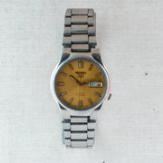 Vintage Seiko 5 7S26-02P0 Automatic 21J Gold Dial Day Date Wristwatch