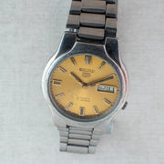 Vintage Seiko 5 7S26-02P0 Automatic 21J Gold Dial Day Date Wristwatch