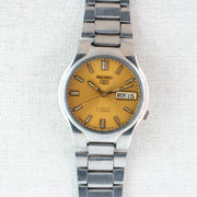 Vintage Seiko 5 7S26-02P0 Automatic 21J Gold Dial Day Date Wristwatch