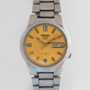 Vintage Seiko 5 7S26-02P0 Automatic 21J Gold Dial Day Date Wristwatch