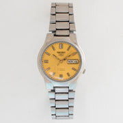 Vintage Seiko 5 7S26-02P0 Automatic 21J Gold Dial Day Date Wristwatch