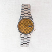 Vintage Seiko 5 7019-8180 Automatic 21J Gold Dial Day Date Wristwatch