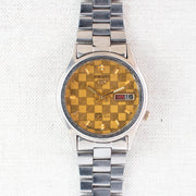 Vintage Seiko 5 7019-8180 Automatic 21J Gold Dial Day Date Wristwatch