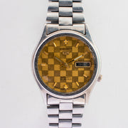 Vintage Seiko 5 7019-8180 Automatic 21J Gold Dial Day Date Wristwatch