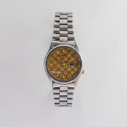 Vintage Seiko 5 7019-8180 Automatic 21J Gold Dial Day Date Wristwatch