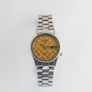 Vintage Seiko 5 7019-8180 Automatic 21J Gold Dial Day Date Wristwatch