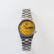 Vintage Seiko 5 7019-8180 Automatic 21J Gold Dial Day Date Wristwatch