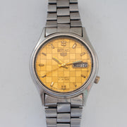 Vintage Seiko 5 7019-8180 Automatic 21J Gold Dial Day Date Wristwatch