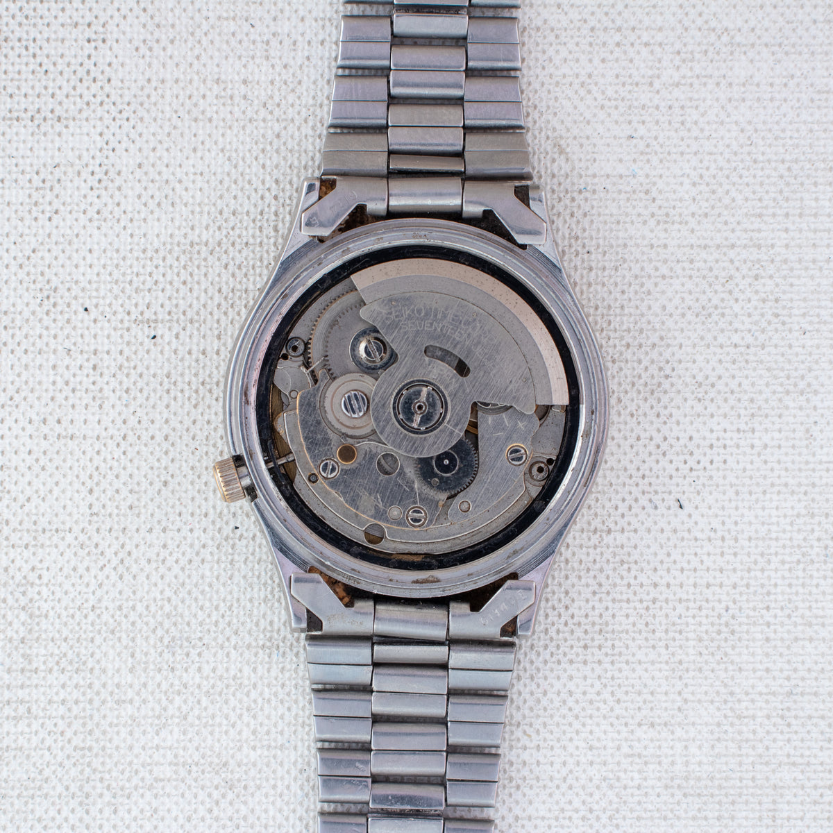 Vintage Seiko 5 7019-8180 Automatic 21J Gold Dial Day Date Wristwatch