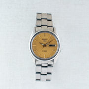 Vintage Seiko 5 7009-821J Automatic 17J Gold Dial Day Date Wristwatch