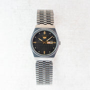 Vintage Seiko 5 4206-0591 Automatic 17J Black Dial Day Date Wristwatch