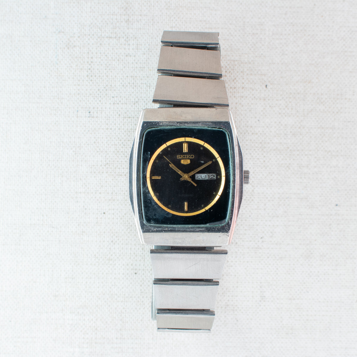 Vintage Seiko 5 2906-075A Automatic 17J Black Dial Day Date Wristwatch