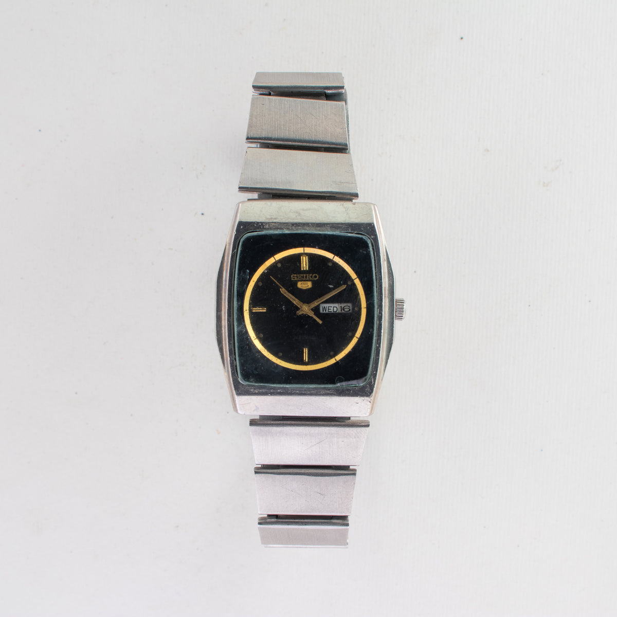 Vintage Seiko 5 2906-075A Automatic 17J Black Dial Day Date Wristwatch