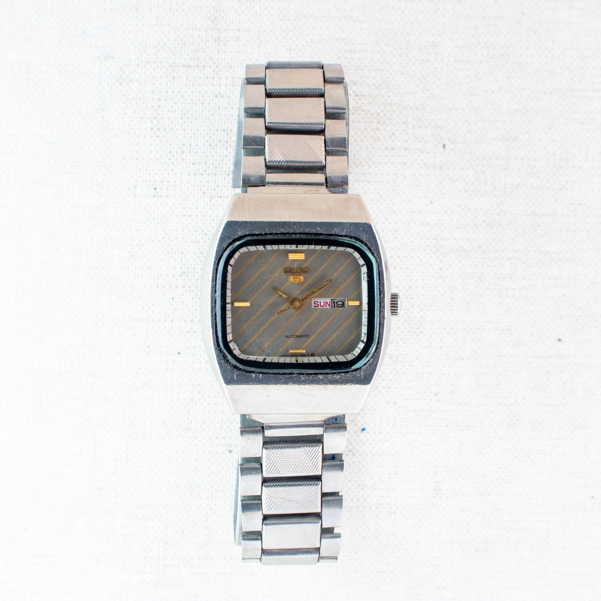 Vintage Seiko 5 2906-5590 Automatic 17J Grey Dial Day Date Wristwatch