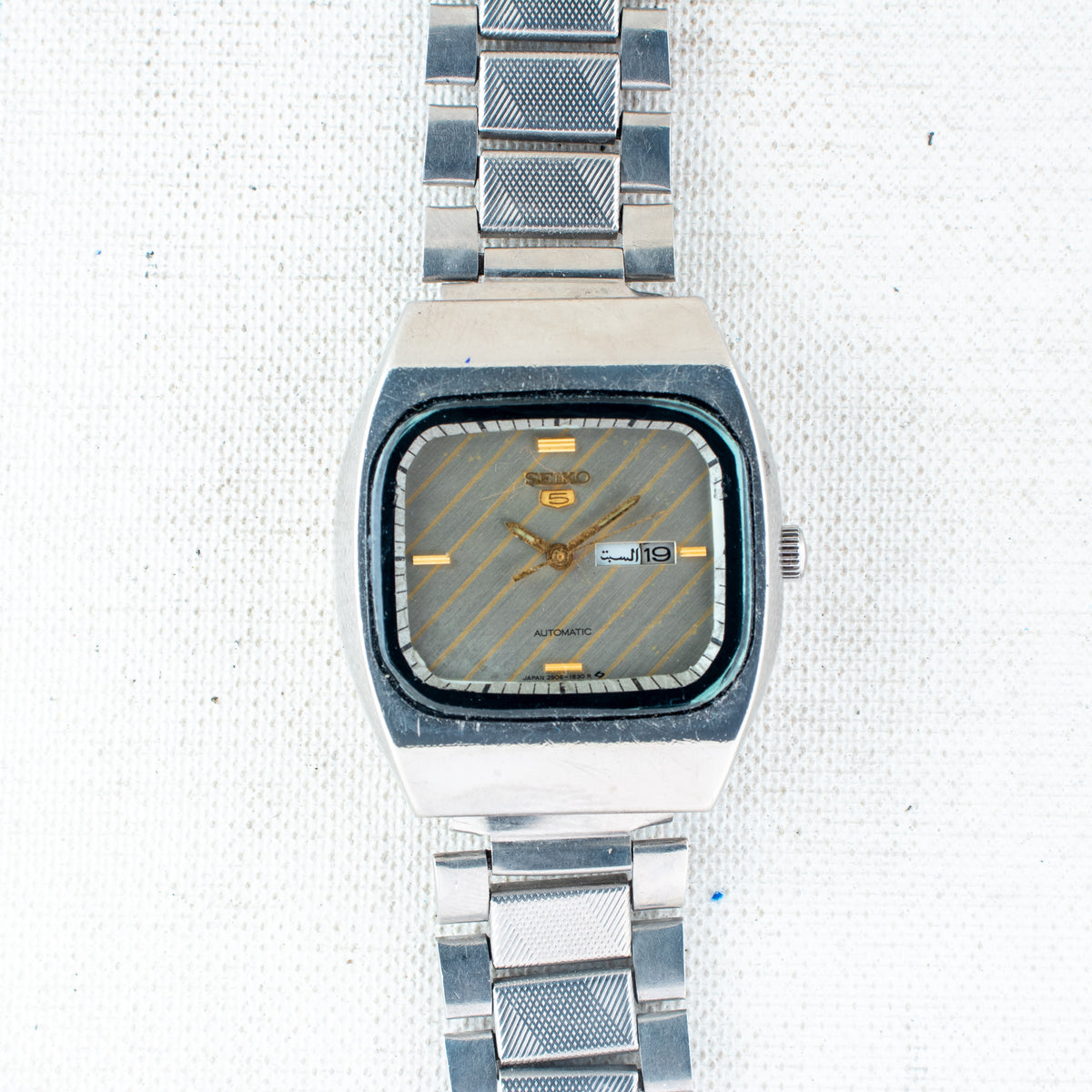 Vintage Seiko 5 2906-5590 Automatic 17J Grey Dial Day Date Wristwatch